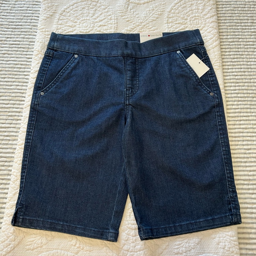 Intro Dark Blue Denim pull-on Bermuda Shorts 4p nwt